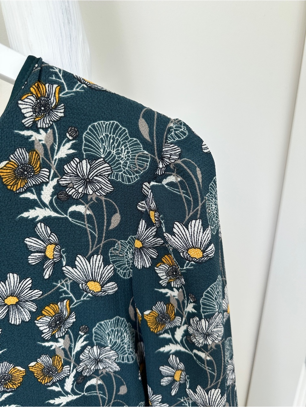 Caslon Teal Floral Print Long-Sleeve Ruffle-Hem Drop Waist Dress Size Large - Picture 9 of 13